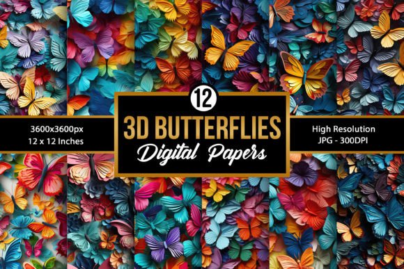 3D Butterflies Digital Paper Patterns