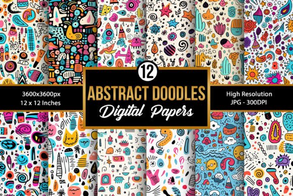 Abstract Doodles Digital Paper Patterns