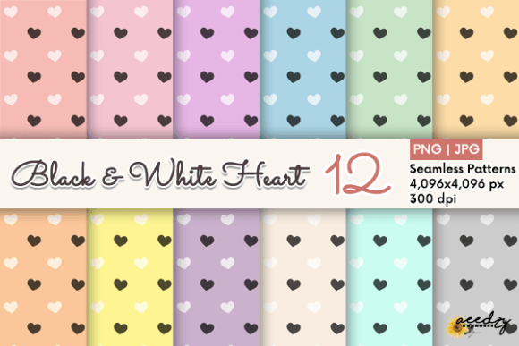 Black and White Hearts Patterns Set: A Versatile Design Asset for Creative Projects