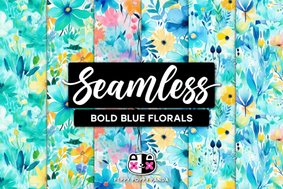 Bold Blue Florals Seamless Patterns
