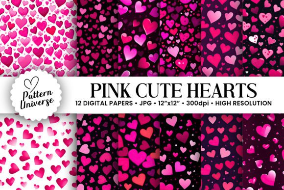 Cute Pink Hearts Seamless Patterns