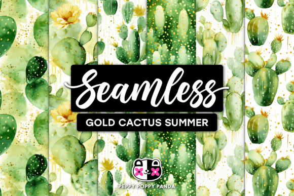 Gold Cactus Summer Seamless Patterns
