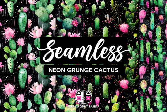 Neon Grunge Cactus Seamless Patterns: A Versatile Design Asset for Creative Projects