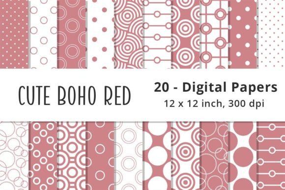 Seamless Boho Red Digital Paper Patterns
