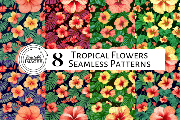 Tropical Hibiscus Seamless Patterns
