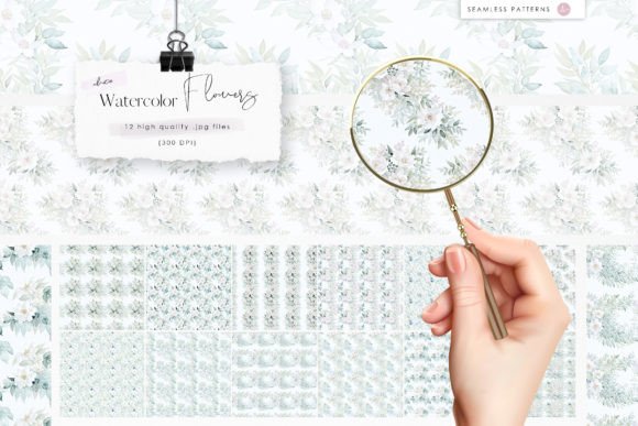 White Watercolor Flowers Patterns